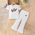 thumbnail image 2 of UngA Girl's 2 Piece Outfits Leopard Print Clothing Set Toddler Kids Cute Heart Graphic Short Sleeve Tee and Flare Bell Bottom Pants 4-5 Years,White, 2 of 4