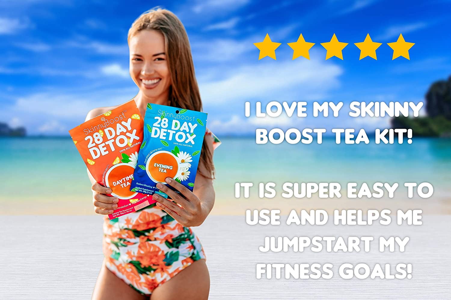 Skinny Boost 28 Day Detox Tea Kit-1 Daytime Tea (28 Bags) 1 Evening Detox Tea (14 Bags) Supports Detox & Cleanse-Non GMO, Vegan, All Natural