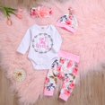 thumbnail image 4 of Newborn Baby Girl Outfits Letter Print Long Sleeve Romper+Floral Pants+Hat+Headband 4PCS Clothes Set, 4 of 14