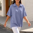 thumbnail image 5 of Yyuenw Women Lapel Collar Half Button Waffle Knit Drop Shoulder Short Sleeve Polo Solid Color Top for Casual Daily, 5 of 7