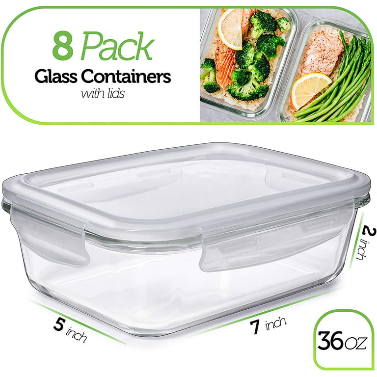 [8-Pack, 30 oz] Glass Meal Prep Containers, Food Storage Containers, Airtight Glass Lunch Containers with Lid, BPA Free (Set of 8) Prep & Savour