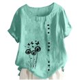 thumbnail image 2 of QUNYINEY Short Sleeve Plus Size T Shirts for Women Floral Summer Cotton Tunic Tops Pullover Button Loose Fit Casual Crew Neck Shirts, 2 of 6