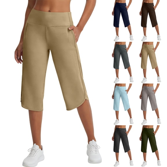 Womens Capri Pants with Pockets Straight Leg Yoga Leggings Mid-Calf Workout Summer Capris, 2XL