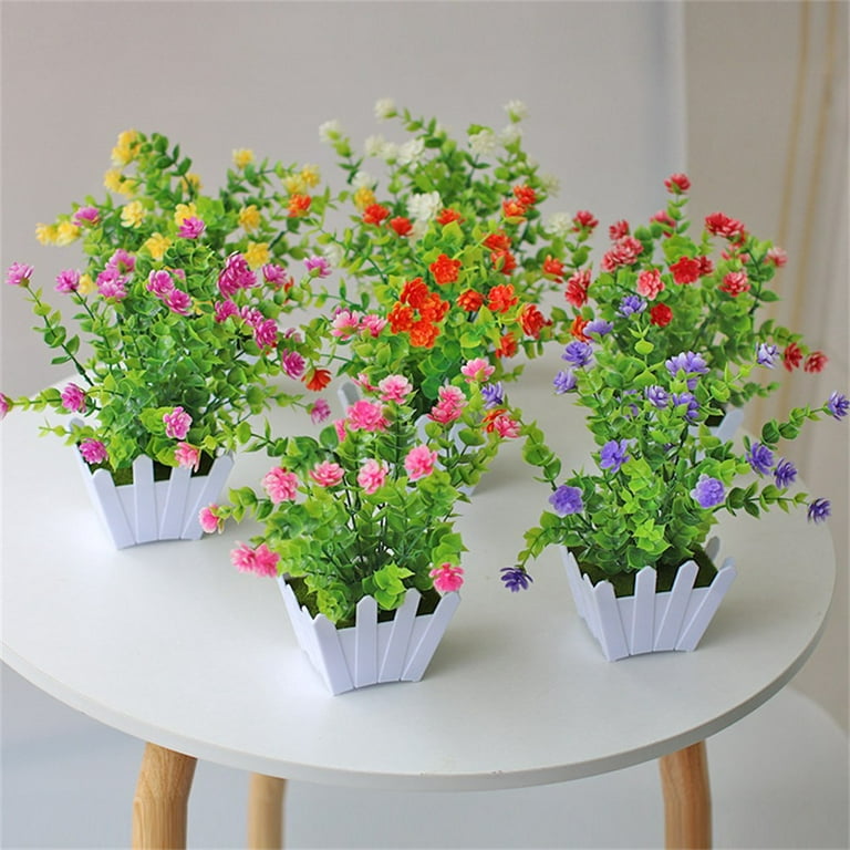 Potted Artificial Daisies Flowers In Metal Pot, Fake Silk Bonsai