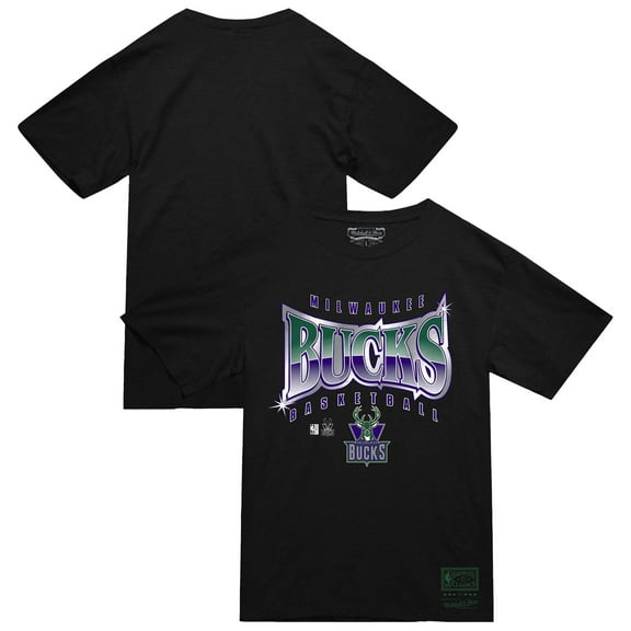 Men's Mitchell & Ness  Black Milwaukee Bucks Worldwide Collection Glow Up T-Shirt