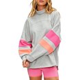 thumbnail image 2 of Oversized Color Block Sweatshirts for Womens Mock Neck Pullover Tops Long Sleeve Side Slits Drop Shoulder Shirt with Pockets Light Gray 2XL, 2 of 9