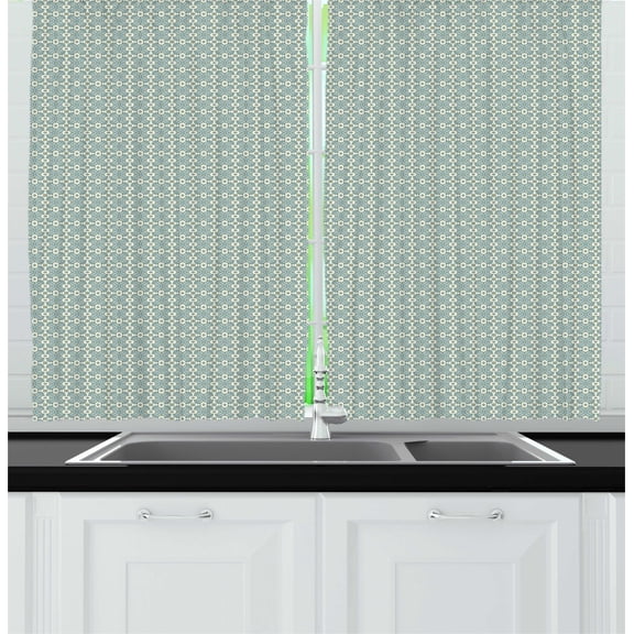 Mosaic Kitchen Curtains, Traditional Ceramic Tiles Style Ethnic Floral Lacy Look Moroccan Pattern, Two Panels Drapes with Rod Pocket Room Decor, 55" X 45", Cadet Blue and Ivory, by Ambesonne