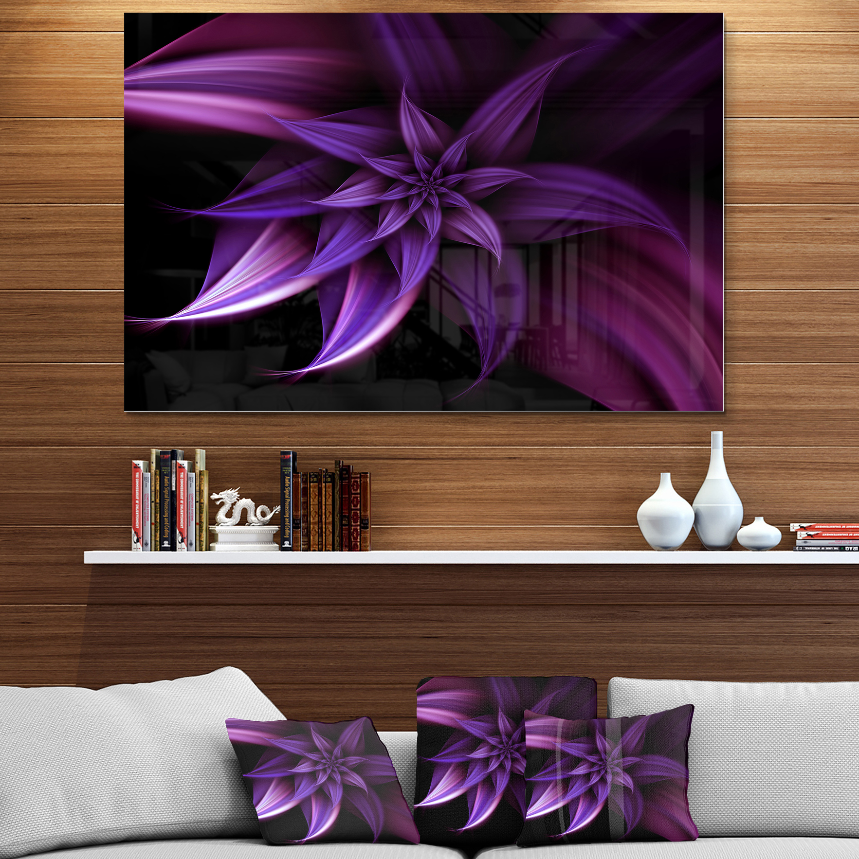 Fractal Flower Purple 40 in x 30 in Painting Art Prints, by Designart