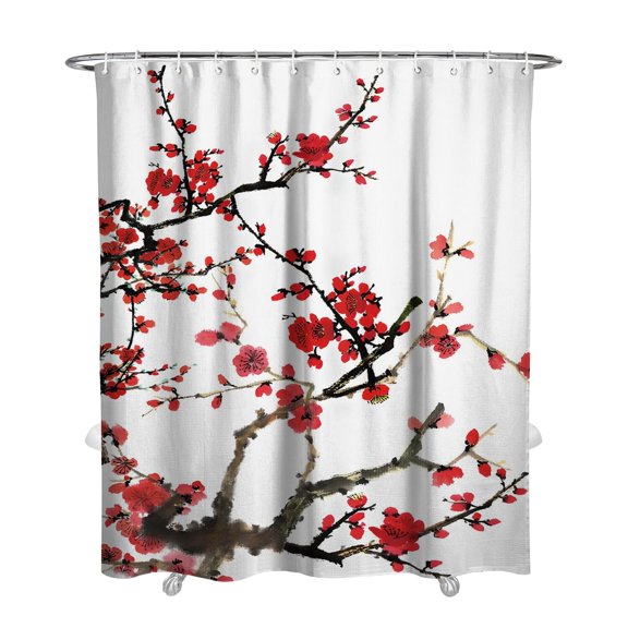 Waterproof Watercolor Plant Shower Curtain 72x84 Inch Leaves with Floral Polyester Unique Shower Curtain for Bathroom Hotel Home Decor with 12 Plastic Hooks