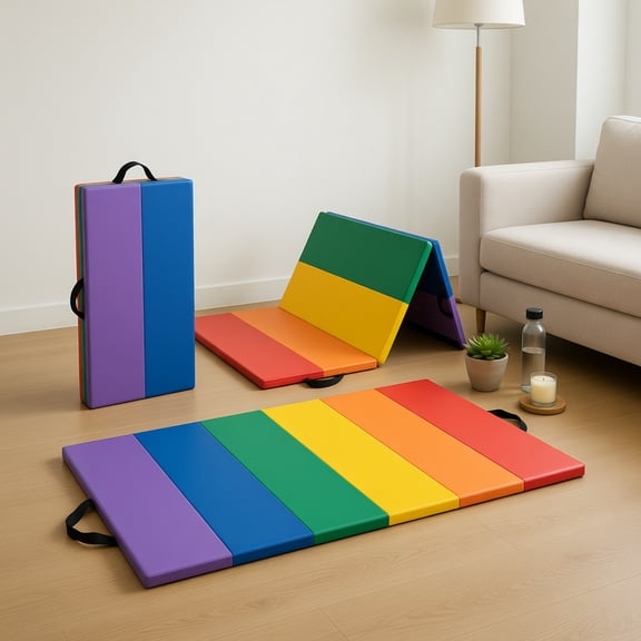Resenkos Gymnastics Mat, Exercise Tumbling Mat,PU Leather Tri-Folding Gymnastics Tumbling Mat with Carrying Handles for Kids