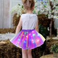 thumbnail image 4 of Falda tutú con estampado de arcoíris con luz LED para niñas, 11.8 pulgadas de largo, cintura elástica, ideal para bailar y vestirse, rosa, 4 of 5