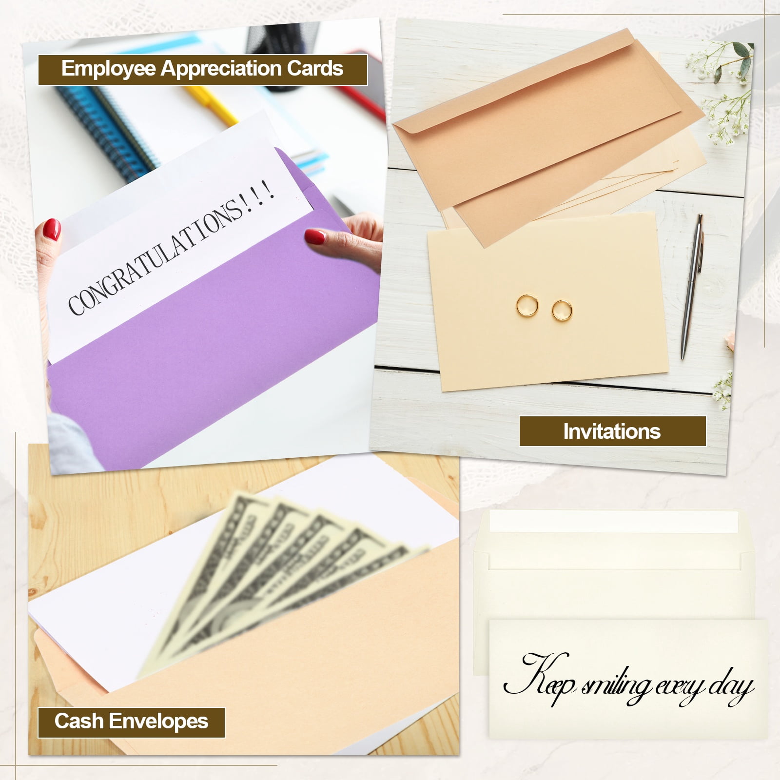 Uxcell 60 Pack Beige #10 Business Envelopes, Colored Self Seal Letter Size