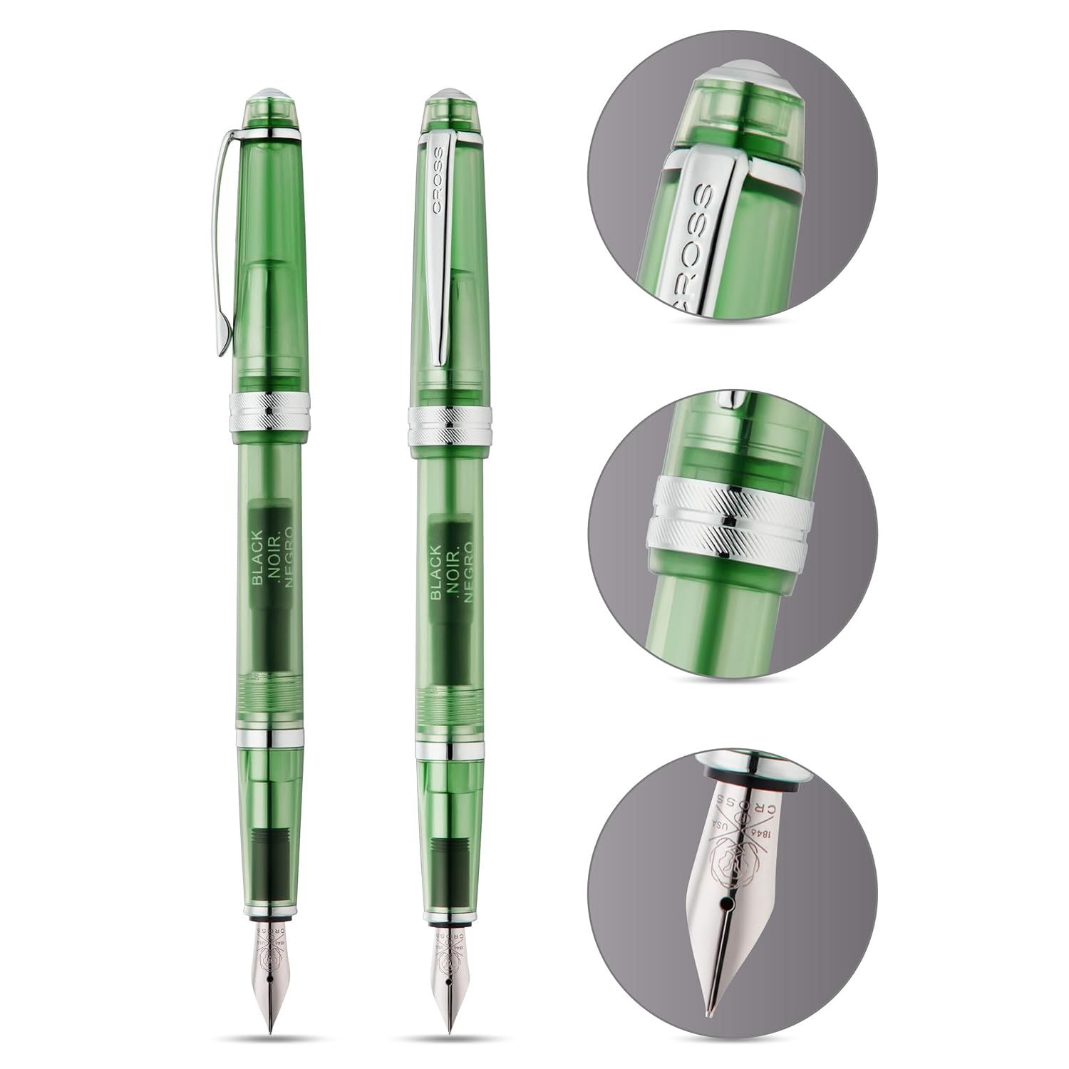 Cross Bailey Light Translucent Green Resin with Bright Chrome Internal Mechanism and Chrome-plated Appointments Extra-Fine Nib Fountain Pen