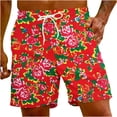 thumbnail image 2 of Herrnalise Men's Shorts Casual Chinese Traditional Northeast Floral Gown Print Elastic Waist Drawstring Lightweight Summer Beach Shorts, 2 of 9
