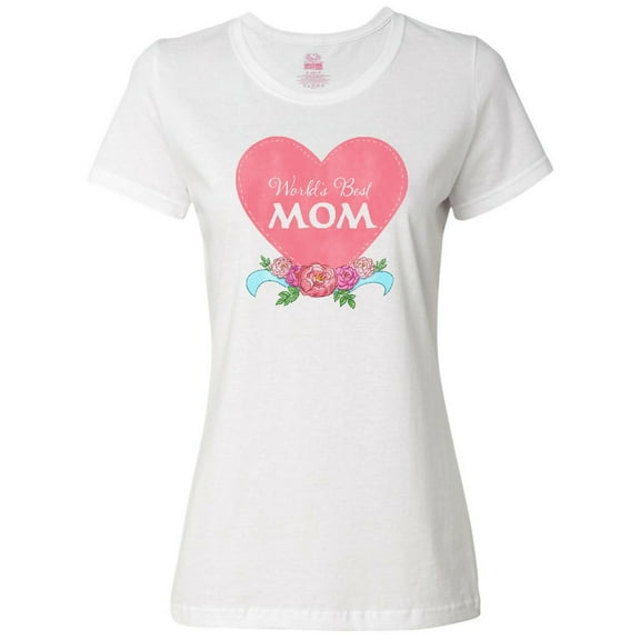 Inktastic World's Best Mom in Pink Heart with Flowers Women's T-Shirt