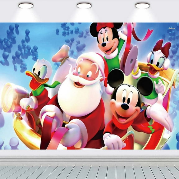 Mickey Christmas Party Supplies Taspestry Poster Banner Backdrop Background Wall Decor