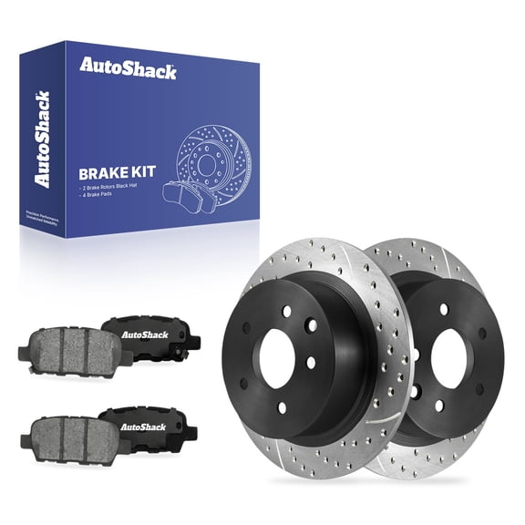 AutoShack Rear Solid Drilled & Slotted E-Coated Brake Rotors   Ceramic Pads 6-PC Brake Kit Replacement for 2009-2023 Nissan Altima 2013-2019 Nissan Sentra ShadowGuard 11.48" (291.6 mm)