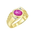 thumbnail image 3 of RYLOS Men's Rings 14K Yellow Gold Cabochone Gemstone & Diamond Designer Star Ruby Rings For Men Size 13, 3 of 7
