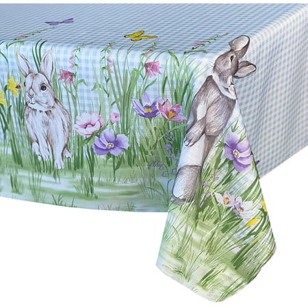 

Newbridge Bunny Meadow Gingham Easter and Spring Fabric Bordered Tablecloth 60” x 120” Oblong/Rectangle
