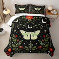 thumbnail image 2 of jejeloiu Folk Floral Moth Twin Quilt Set For Girls,Botanical Pattern Twin Coverlet Set,Black Red Green,2 Pieces, 2 of 7
