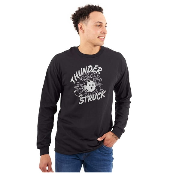 Thunderstruck Funny Bowling Novelty Plus Size Long Sleeve Graphic Tee Shirt Brisco Brands 2X
