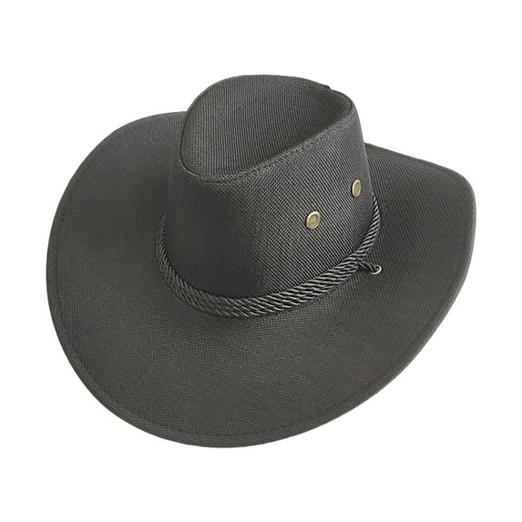 HEVIRGO Breathable Cowboys Hat Sunscreen Wide Brim Sweat-wicking Panama Hat Outdoor Supplies Black Straw