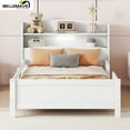 thumbnail image 3 of Bellemave Wood Twin Size Platform Bed with Storage Headboard and LED Light Twin Storage Bed Low Wooden Bed Frame with Full-length Guardrail and Wooden Slats for Teens, White, 3 of 10