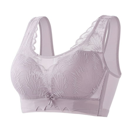 Gnurob Lace Bras for Women Posture Smooth Back Bralettes Push Up Wirefree Bra Seamless Brassiere Cozy Adjustable Strap Underwear Everyday Wear Clearance Saving Purple 38