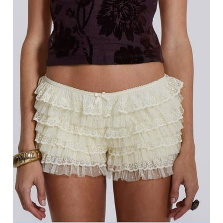 MIPREWUY Women s Elegant Lcae Shorts  Ruffled Layered Elastic Waist Lace Short Pants Bloomers Streetwear