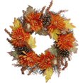 thumbnail image 1 of Corona de flores artificiales con ramitas de crisantemos y bellotas, 22 pulgadas, sin iluminación, 1 of 4