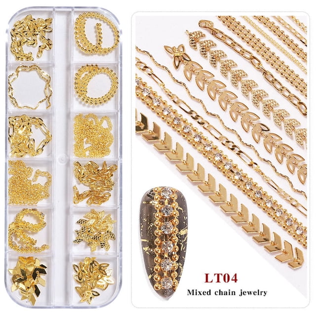 Xihbxyly Cadena para Decoración de Uñas, Juego de 12 Cadenas Metálicas Decorativas, Pegatinas de Aleación Versátiles para Uñas, Diseño Único Diy, Decoración para El Cuerpo Del Teléfono, Accesorio Mod