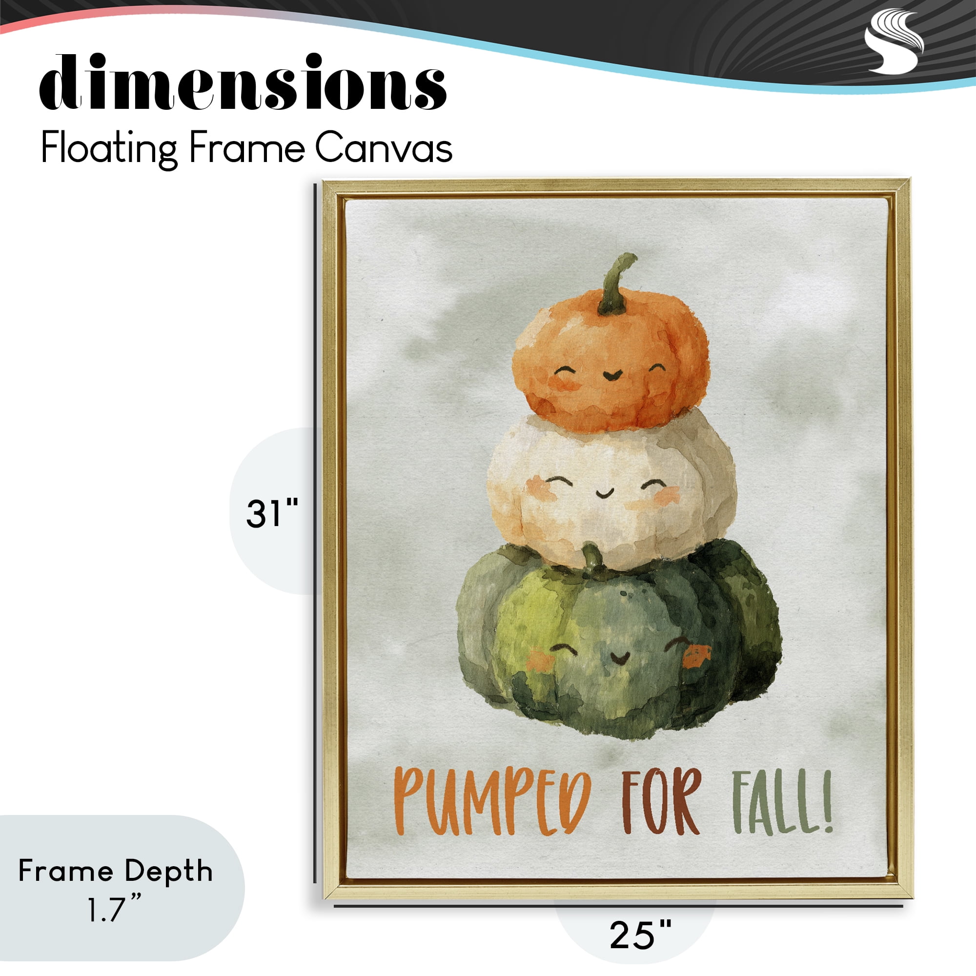 Stupell Industries Smiling Pumpkins Pumped For Fall Gold Framed Floater Canvas Wall Art, design by Ziwei Li