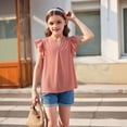 thumbnail image 5 of Tiijoy Girls Summer Ruffle Sleeve Shirt Casual Solid V Neck Blouse Top, Green, Sizes 5-14, 5 of 5