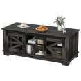 thumbnail image 2 of Barn Style Coffee Table with Storage - Dark Brown Center Table with Mesh Barn Door & Adjustable Shelf, Industrial Farmhouse Living Room Table, Multifunctional, 2 of 8