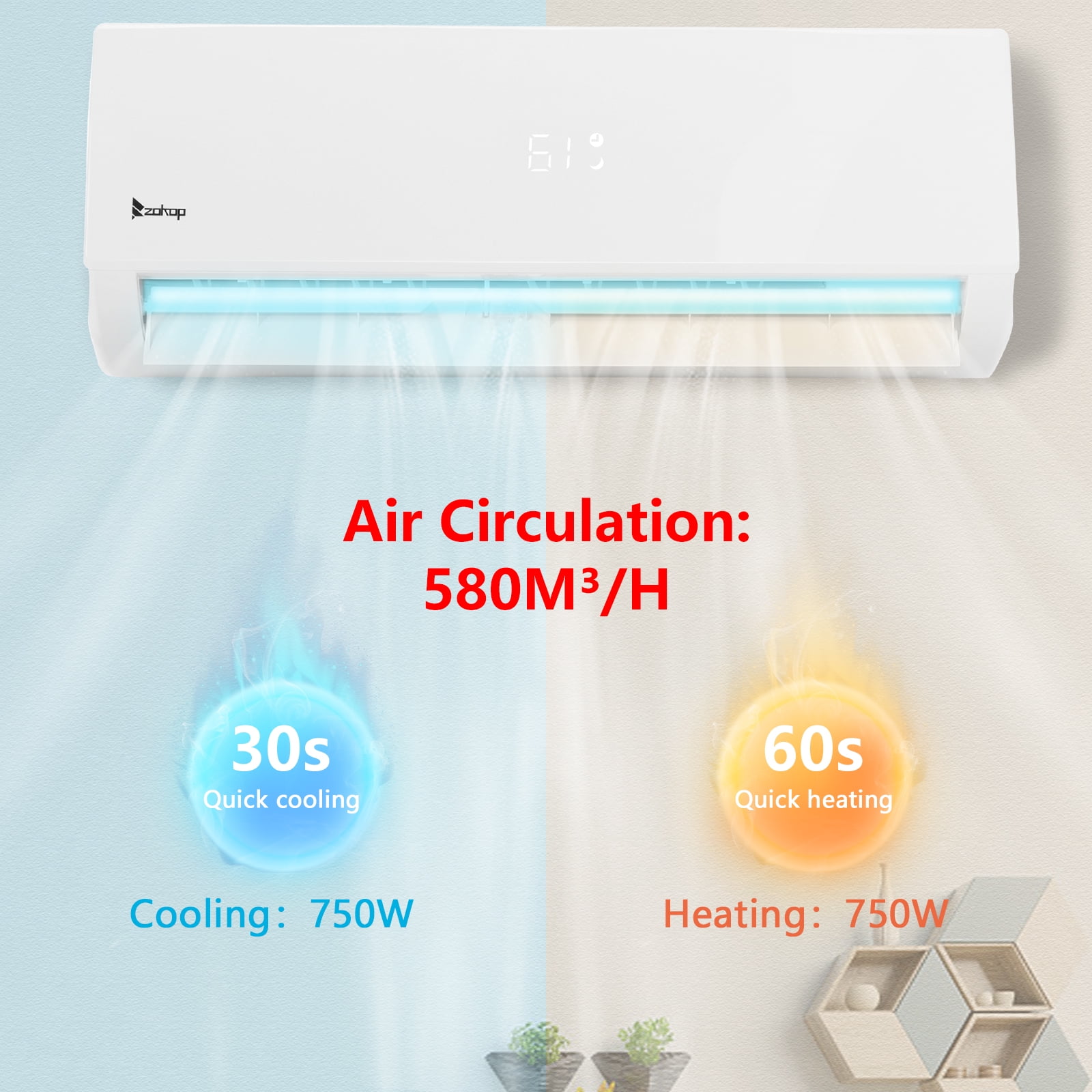 Ktaxon9000 BTU Mini Split Air Conditioner Indoor Unit Only, 115V Ductless Wall Mounted Air Handler