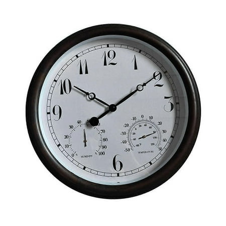 15 Inch Outdoor Waterproof Wall Clock with Temperature and Humidity Display, Large Metal Waterproof