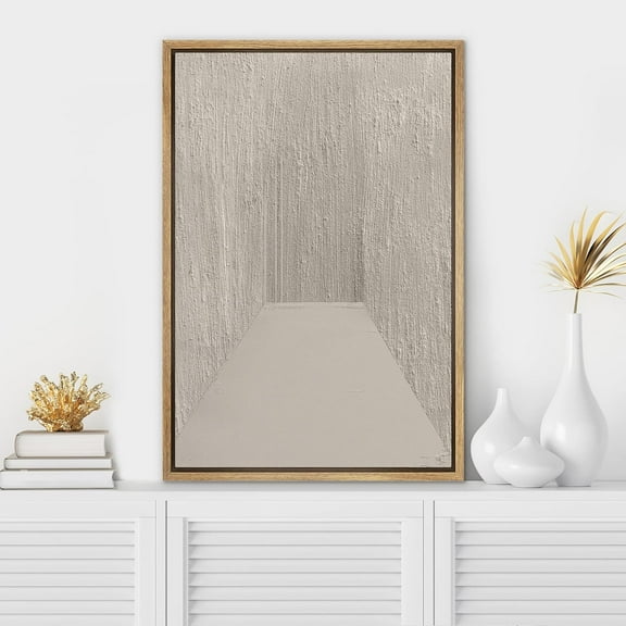 PixonSign Framed Canvas Wall Art Geometric Gray Color Field Landscape Abstract Print Minimalism Contemporary Nordic Relax/Calm Decoration for Living Room, Bedroom, Office - 16"x24" Natural