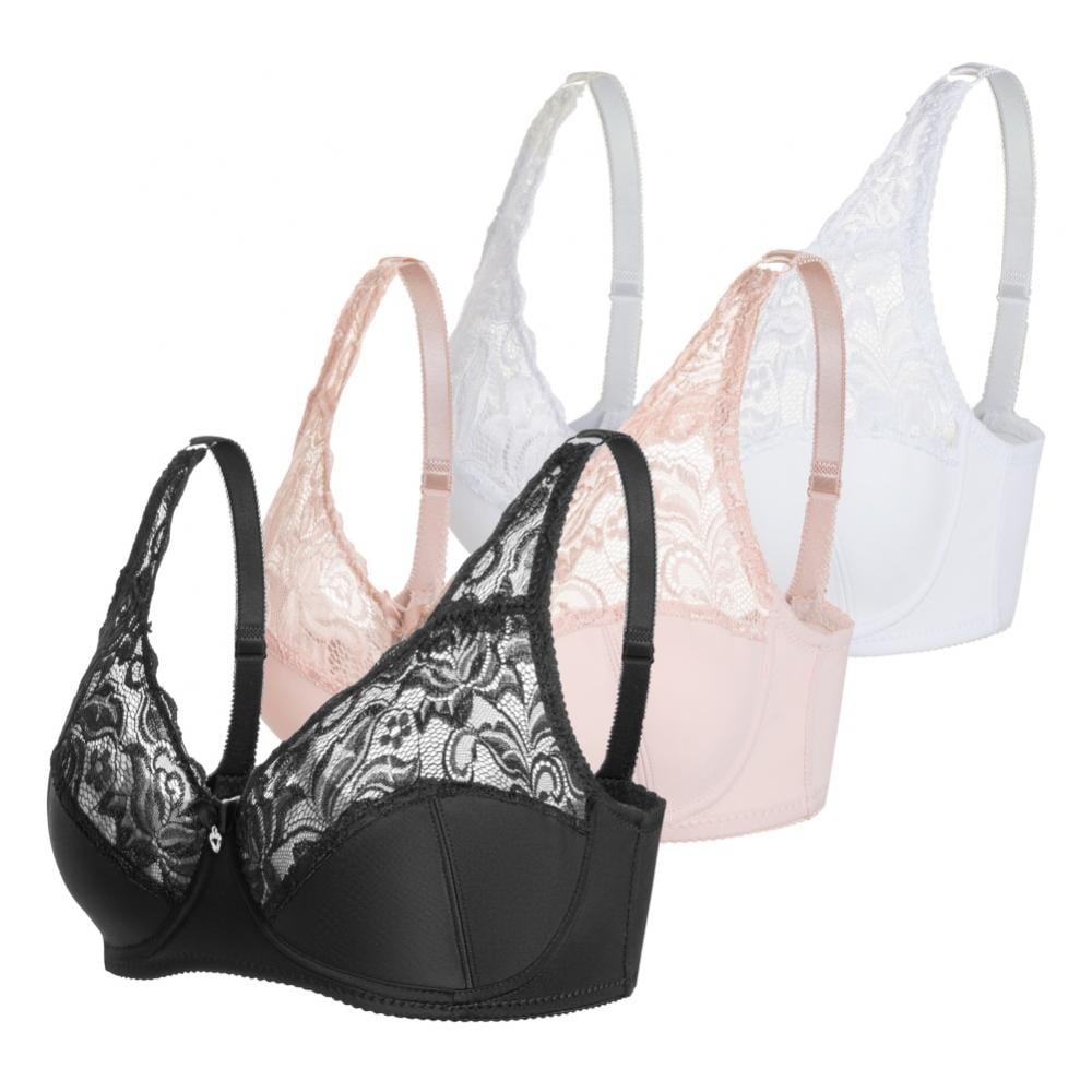 Popvcly 3 Pack Women's Lace Bra Embroidery Floral Underwire Bras Unlined  3/4 Cups Underwear Plus Size