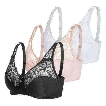 

3pcs Women Lace Bra Back Buckle Closure Bra 3/4 Cup Unpadded Bra Underwire Push Up Underwear Summer Thin Mold Cup Bralette