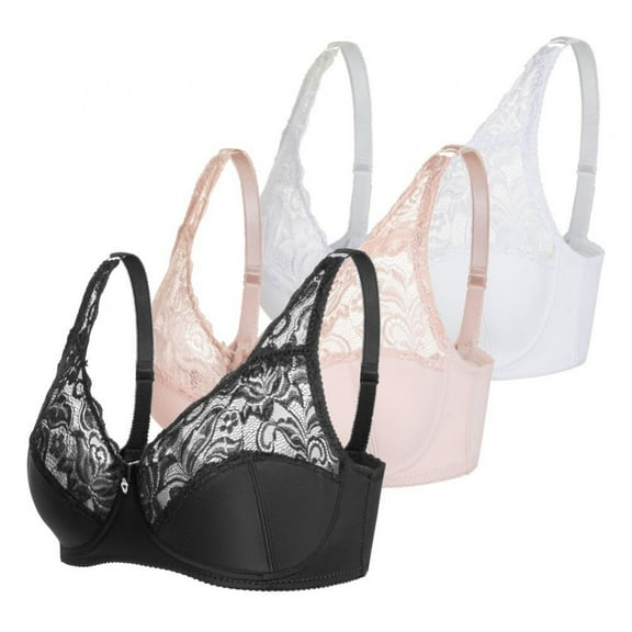 Baywell Women's Full Coverage Non-Foam Floral Lace Plus Size Underwired Bra 3 Packs 44/100C