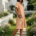 thumbnail image 4 of Fesfesfes Summer Casual Collared Button Down Dress,Women's Short Sleeve Loose Fit Shirt Dress,Washed Wrinkled Dress with Side Pockets, Relaxed Fit Daily Wear Beach Dress, 4 of 7