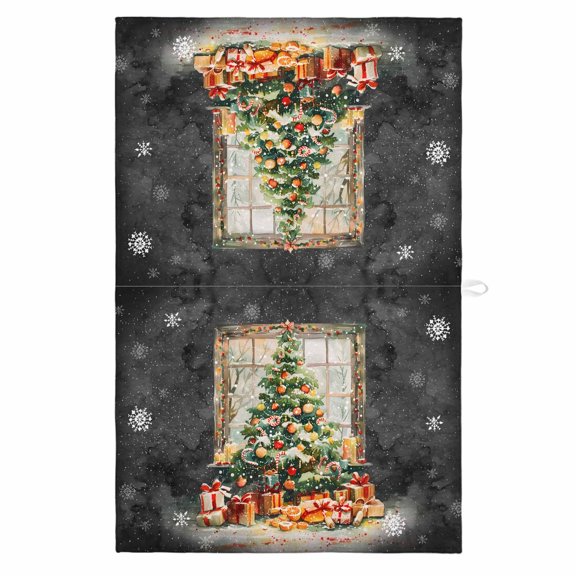 Black Christmas Tree 1 Pack Kitchen Towel, Water Absorbent Dish Towel, Watercolor Xmas Snowflake Decorative Hand Towels - Quick Drying Cloth for Cooking Baking, 18x28 Inch