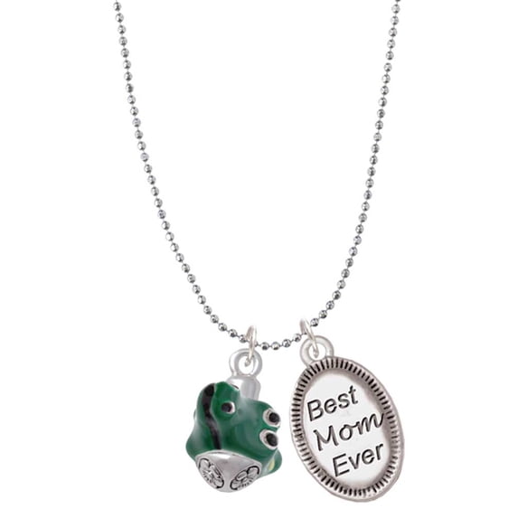 Delight Jewelry Silvertone Green Enamel Alligator Spinner Best Mom Ever Charm Necklace