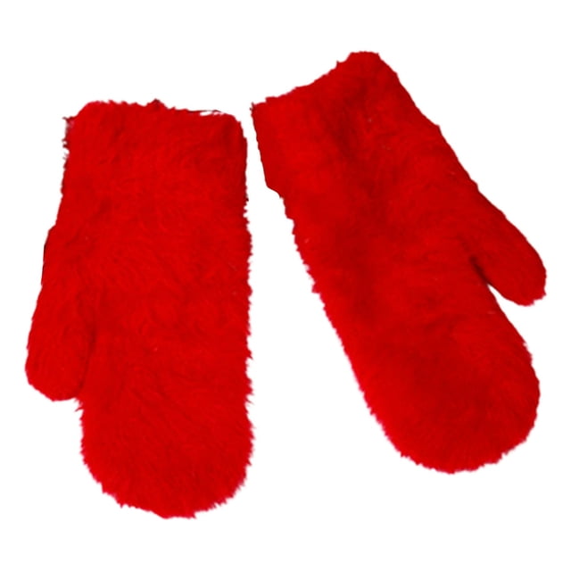 1 Pair Women Gloves Solid Color Faux Rabbit Fur Autumn Winter Windproof Knitting Gloves Christmas Gift