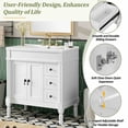 thumbnail image 3 of viswild 30" Bathroom Vanity with Ceramic Sink, Soft Close Doors & Drawers, Solid Wood Storage Cabinet, U Shelf, Modern Design, White, 3 of 10