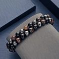 thumbnail image 3 of Pulsera de triple protección brillar de cuentas de piedra para hombre ajustable, 3 of 5