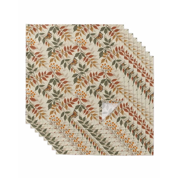 Autumn Leaves Cloth Napkins Set of 8 Reusable Dinner Napkins, Rustic Vintage Fall Botanical Butterfly Cocktail Napkin Washable Table Napkins for Wedding/Holiday Party/Baby Shower 20"x20"