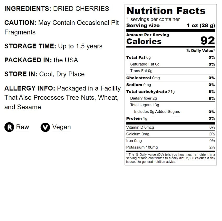 Sun-Dried Dark Sweet Cherries, 5 Pounds - Raw, Vegan - by Food to Live