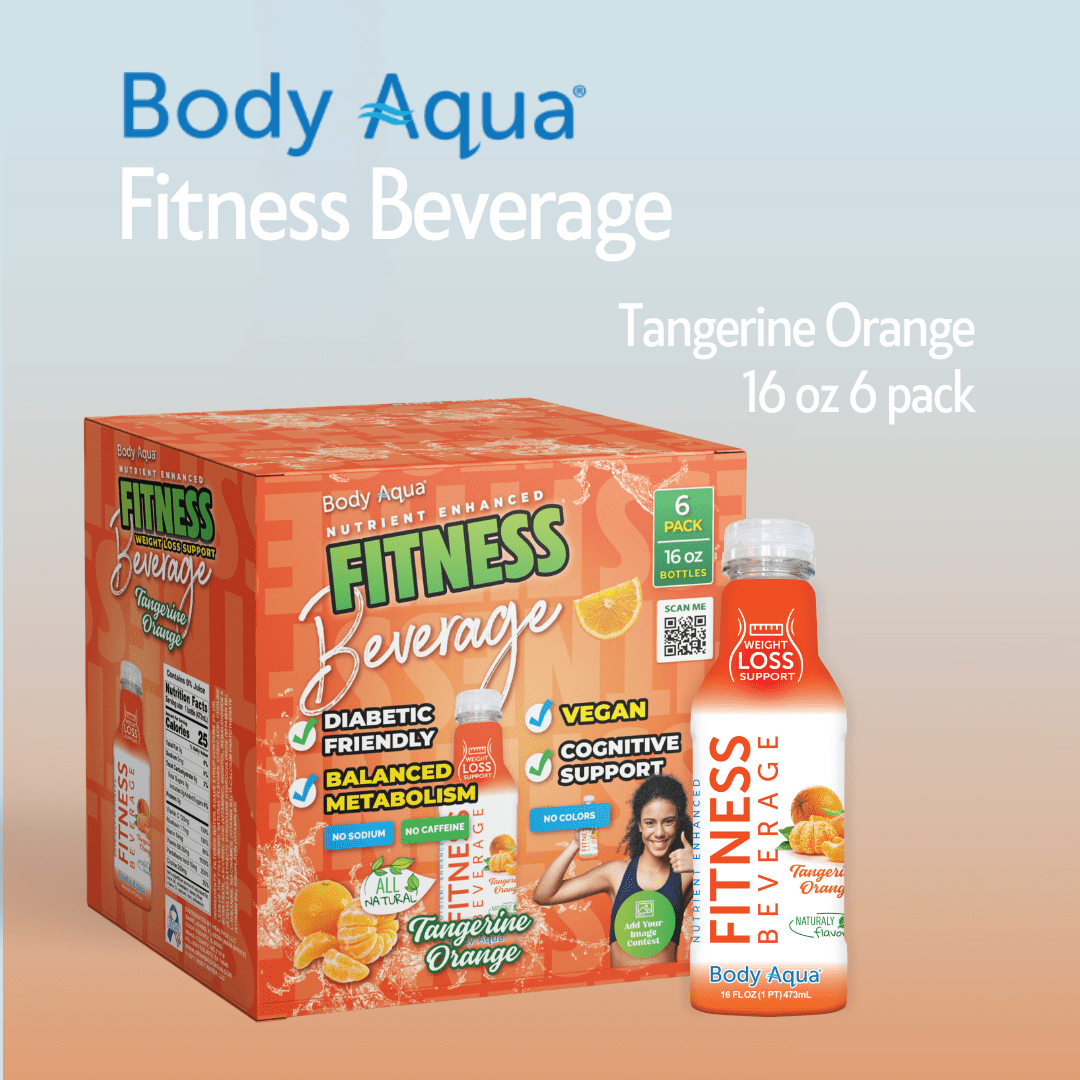 Body Aqua Fitness Beverage Tangerine Orange Vitamin Drink Low Calorie 12 Pack 16 fl oz