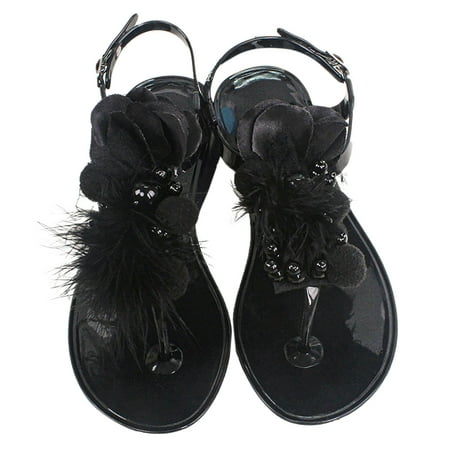 

GWAABD Flats Sandals Women Handmade Flower Summer Jelly Flip Flop Shoes Beach Women Flat Sandals